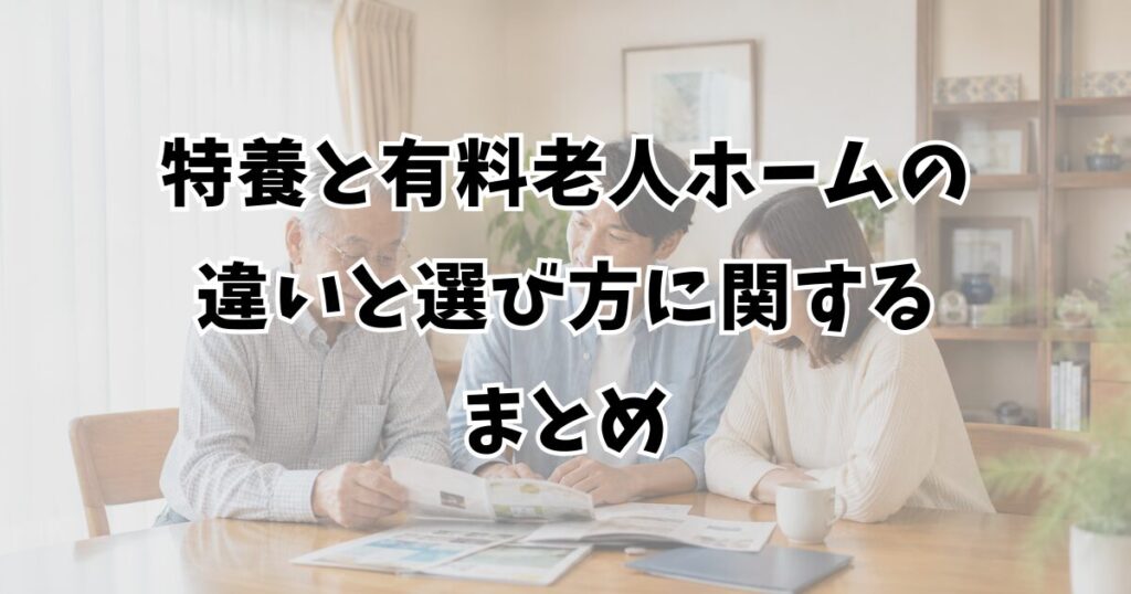 特養と有料老人ホームの違いと選び方に関するまとめ