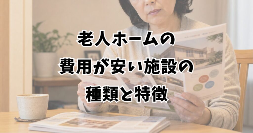 老人ホームの費用が安い施設の種類と特徴