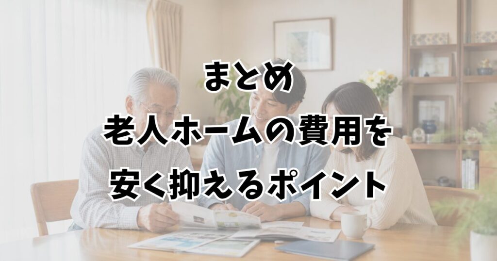 まとめ：老人ホームの費用を安く抑えるポイント