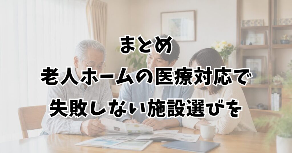 まとめ：老人ホームの医療対応で失敗しない施設選びを