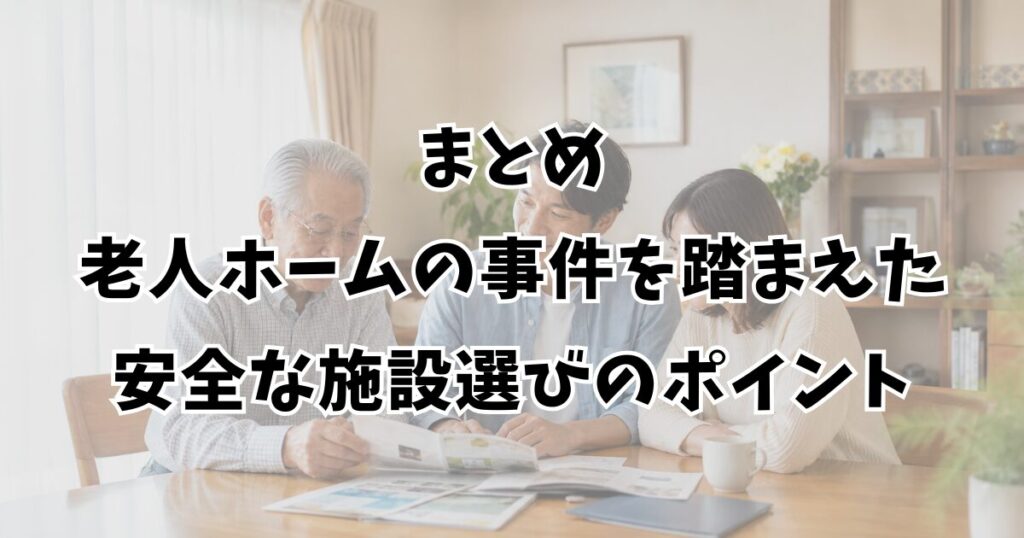 まとめ：老人ホームの事件を踏まえた安全な施設選びのポイント
