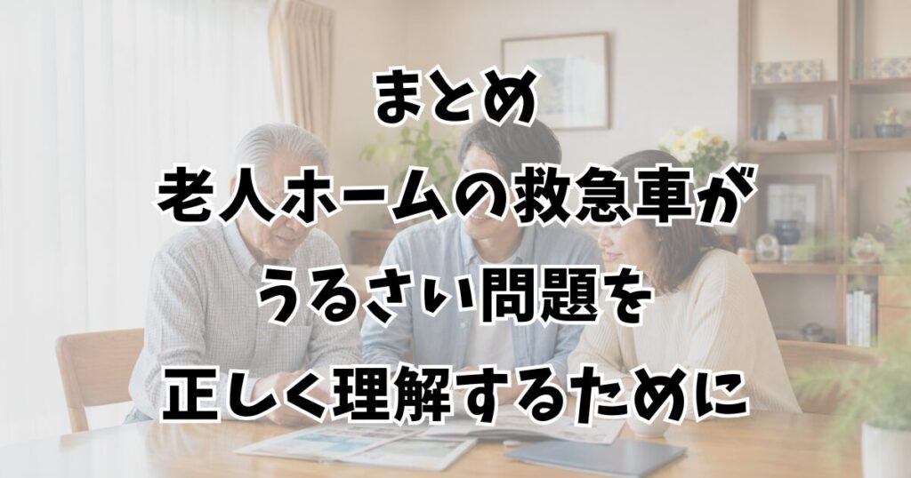 まとめ：老人ホームの救急車がうるさい問題を正しく理解するために
