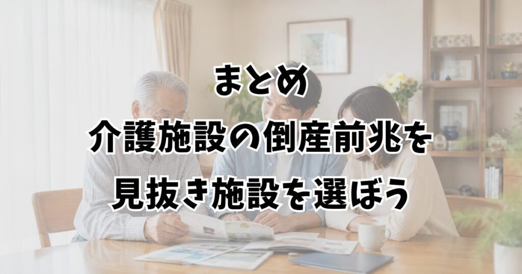 まとめ：介護施設の倒産前兆を見抜き施設を選ぼう